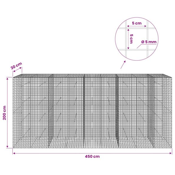 vidaXL Gabión s drôtom 5 mm a sieťou 5x5 cm 450x30x200 cm – Obrázok 6