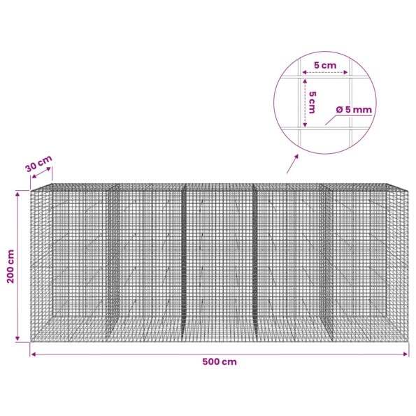 vidaXL Gabión s drôtom 5 mm a sieťou 5x5 cm 500x30x200 cm – Obrázok 6