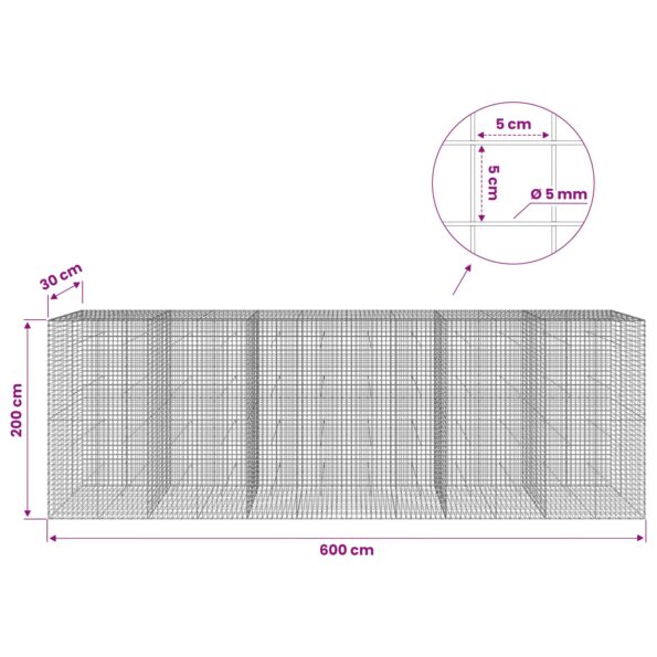 vidaXL Gabión s drôtom 5 mm a sieťou 5x5 cm 600x30x200 cm – Obrázok 6