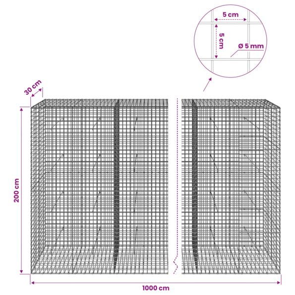 vidaXL Gabión s drôtom 5 mm a sieťou 5x5 cm 1000x30x200 cm – Obrázok 6