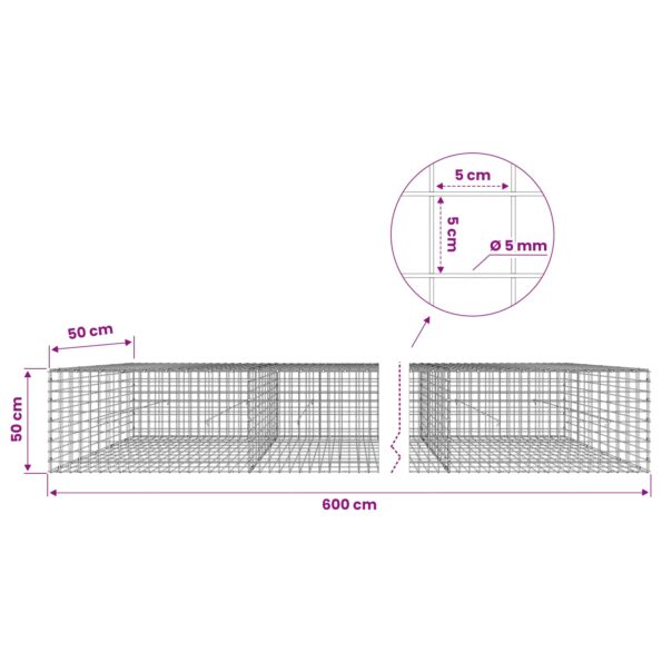 vidaXL Gabión s drôtom 5 mm a sieťou 5x5 cm 600x50x50 cm – Obrázok 6