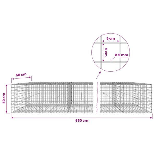 vidaXL Gabión s drôtom 5 mm a sieťou 5x5 cm 650x50x50 cm – Obrázok 6