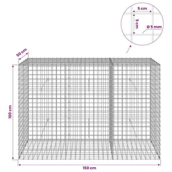 vidaXL Gabión s drôtom 5 mm a sieťou 5x5 cm 150x50x100 cm – Obrázok 6