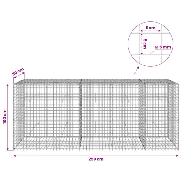vidaXL Gabión s drôtom 5 mm a sieťou 5x5 cm 250x50x100 cm – Obrázok 6