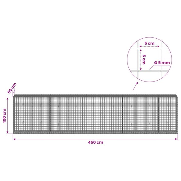 vidaXL Gabión s drôtom 5 mm a sieťou 5x5 cm 450x50x100 cm – Obrázok 6