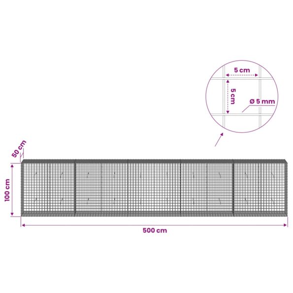 vidaXL Gabión s drôtom 5 mm a sieťou 5x5 cm 500x50x100 cm – Obrázok 6