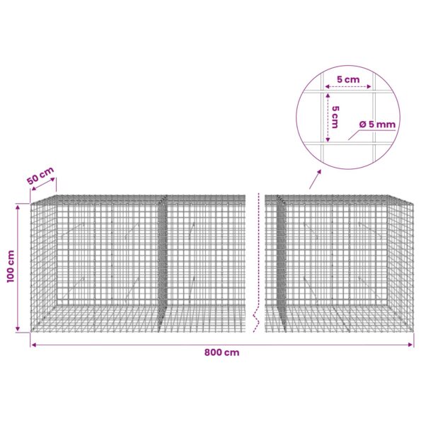 vidaXL Gabión s drôtom 5 mm a sieťou 5x5 cm 800x50x100 cm – Obrázok 6