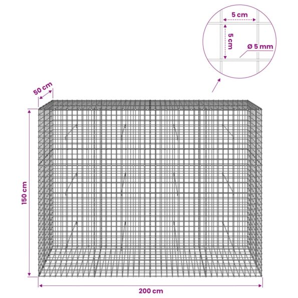 vidaXL Gabión s drôtom 5 mm a sieťou 5x5 cm 200x50x150 cm – Obrázok 6