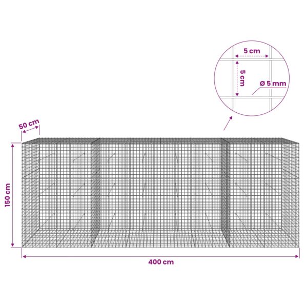 vidaXL Gabión s drôtom 5 mm a sieťou 5x5 cm 400x50x150 cm – Obrázok 6