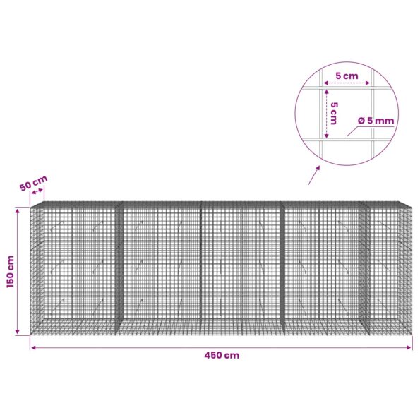 vidaXL Gabión s drôtom 5 mm a sieťou 5x5 cm 450x50x150 cm – Obrázok 6