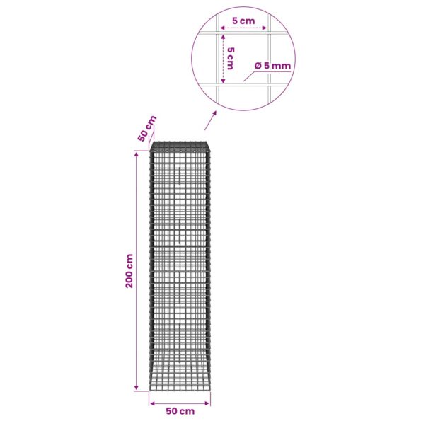 vidaXL Gabión s drôtom 5 mm a sieťou 5x5 cm 50x50x200 cm – Obrázok 6
