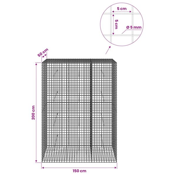 vidaXL Gabión s drôtom 5 mm a sieťou 5x5 cm 150x50x200 cm – Obrázok 6