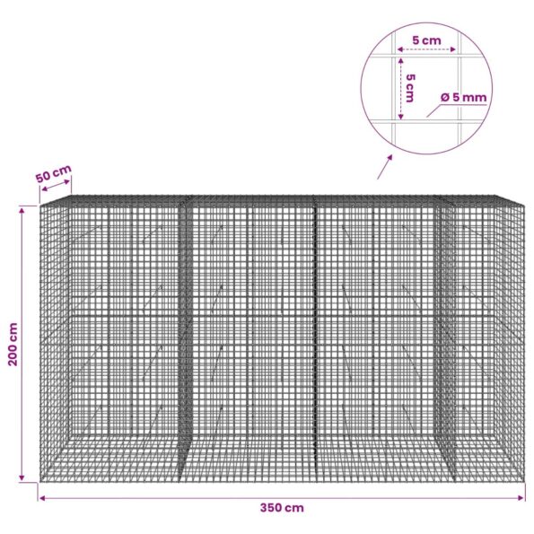 vidaXL Gabión s drôtom 5 mm a sieťou 5x5 cm 350x50x200 cm – Obrázok 6