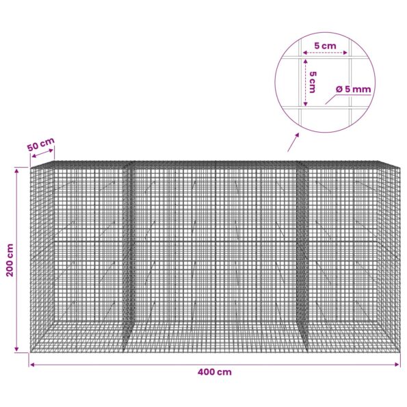 vidaXL Gabión s drôtom 5 mm a sieťou 5x5 cm 400x50x200 cm – Obrázok 6
