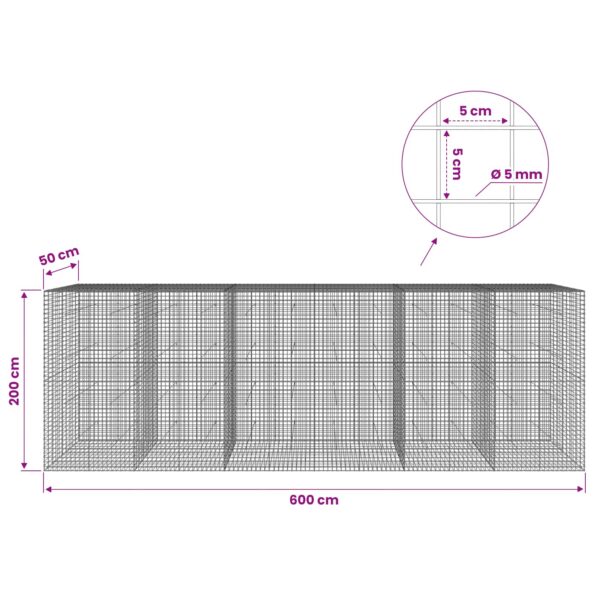 vidaXL Gabión s drôtom 5 mm a sieťou 5x5 cm 600x50x200 cm – Obrázok 6