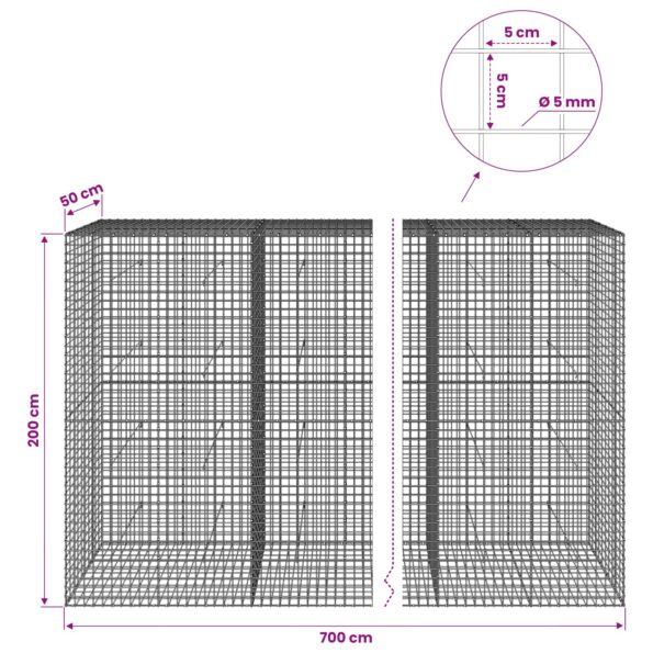 vidaXL Gabión s drôtom 5 mm a sieťou 5x5 cm 700x50x200 cm – Obrázok 6