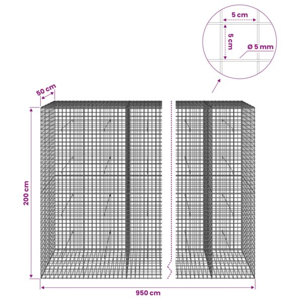 vidaXL Gabión s drôtom 5 mm a sieťou 5x5 cm 950x50x200 cm – Obrázok 6