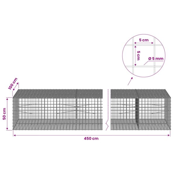 vidaXL Gabión s drôtom 5 mm a sieťou 5x5 cm 450x100x50 cm – Obrázok 6