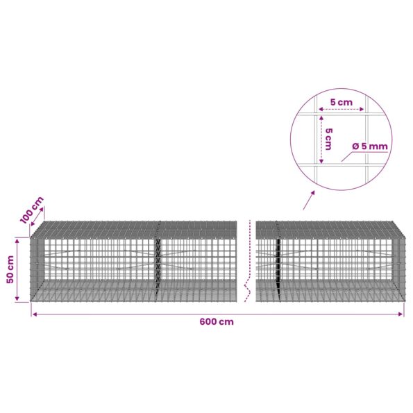 vidaXL Gabión s drôtom 5 mm a sieťou 5x5 cm 600x100x50 cm – Obrázok 6
