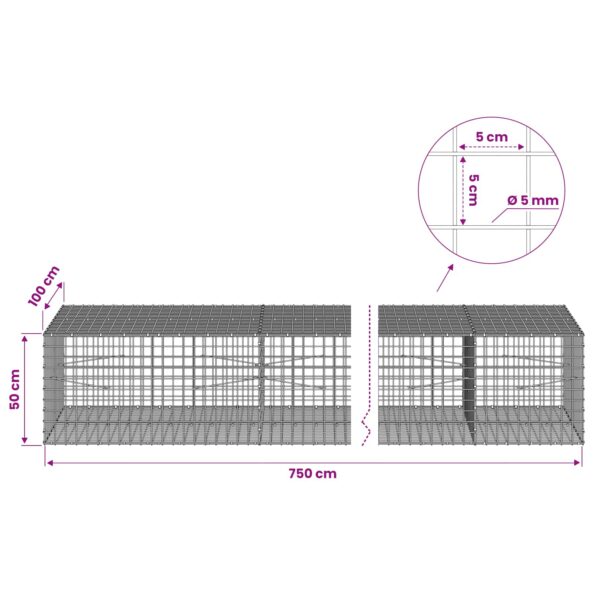 vidaXL Gabión s drôtom 5 mm a sieťou 5x5 cm 750x100x50 cm – Obrázok 6