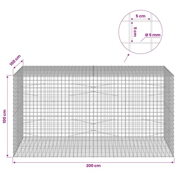 vidaXL Gabión s drôtom 5 mm a sieťou 5x5 cm 200x100x100 cm – Obrázok 6