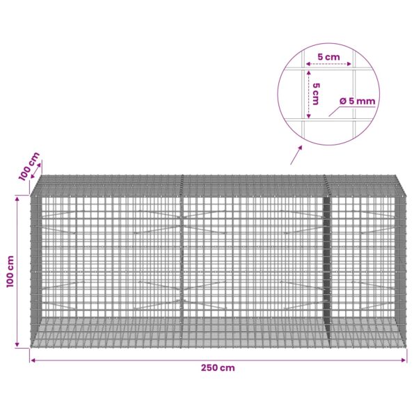 vidaXL Gabión s drôtom 5 mm a sieťou 5x5 cm 250x100x100 cm – Obrázok 6