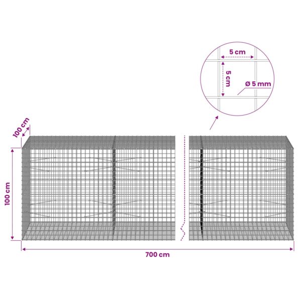 vidaXL Gabión s drôtom 5 mm a sieťou 5x5 cm 700x100x100 cm – Obrázok 6