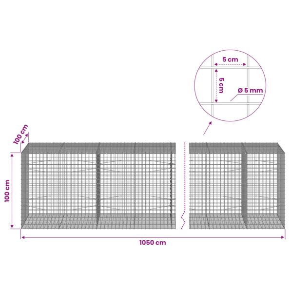vidaXL Gabión s drôtom 5 mm a sieťou 5x5 cm 1050x100x100 cm – Obrázok 6