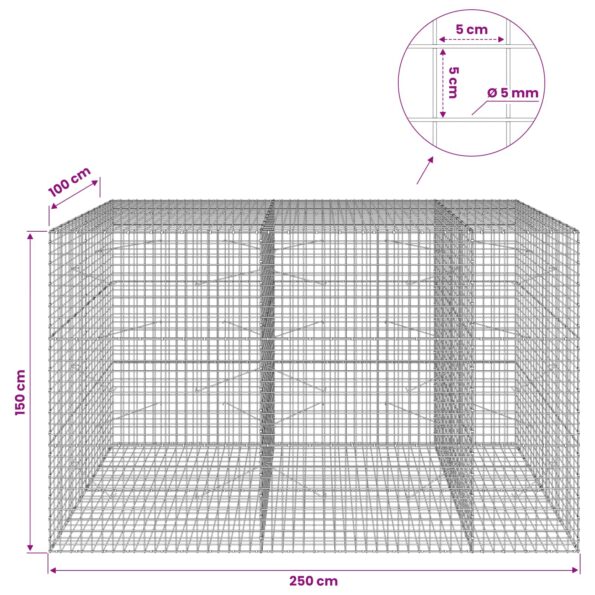 vidaXL Gabión s drôtom 5 mm a sieťou 5x5 cm 250x100x150 cm – Obrázok 6