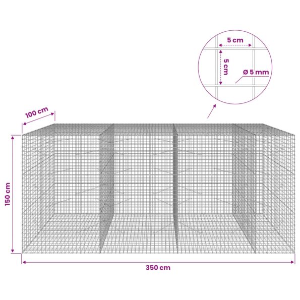vidaXL Gabión s drôtom 5 mm a sieťou 5x5 cm 350x100x150 cm – Obrázok 6