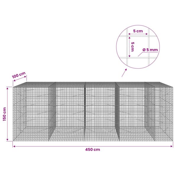 vidaXL Gabión s drôtom 5 mm a sieťou 5x5 cm 450x100x150 cm – Obrázok 6