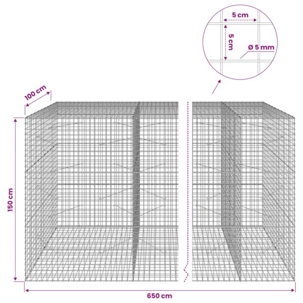 vidaXL Gabión s drôtom 5 mm a sieťou 5x5 cm 650x100x150 cm – Obrázok 6