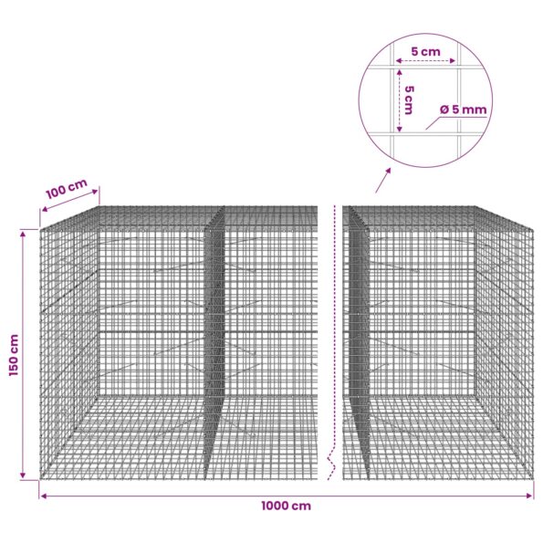 vidaXL Gabión s drôtom 5 mm a sieťou 5x5 cm 1000x100x150 cm – Obrázok 6