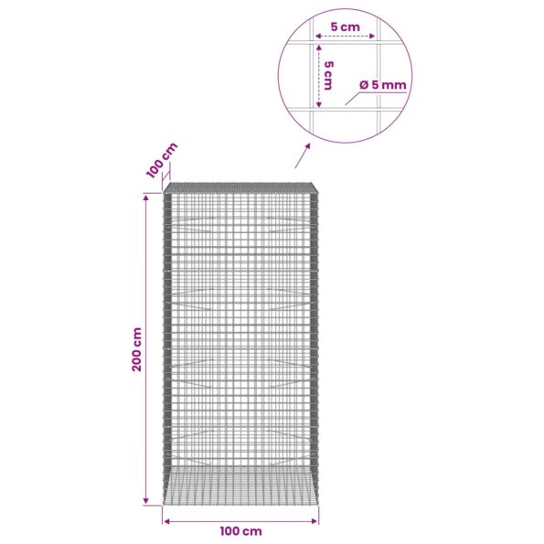 vidaXL Gabión s drôtom 5 mm a sieťou 5x5 cm 100x100x200 cm – Obrázok 6