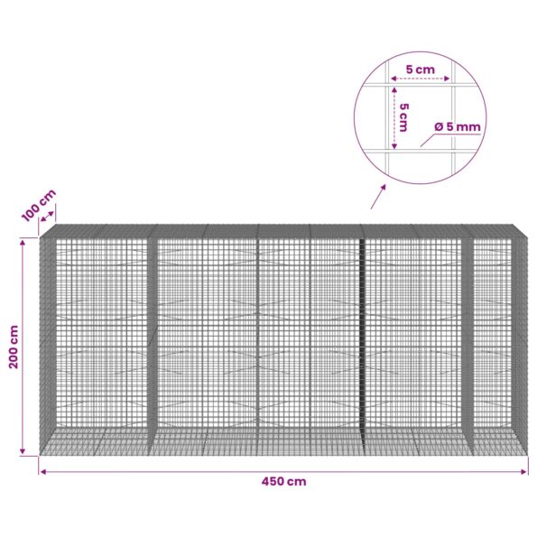 vidaXL Gabión s drôtom 5 mm a sieťou 5x5 cm 450x100x200 cm – Obrázok 6