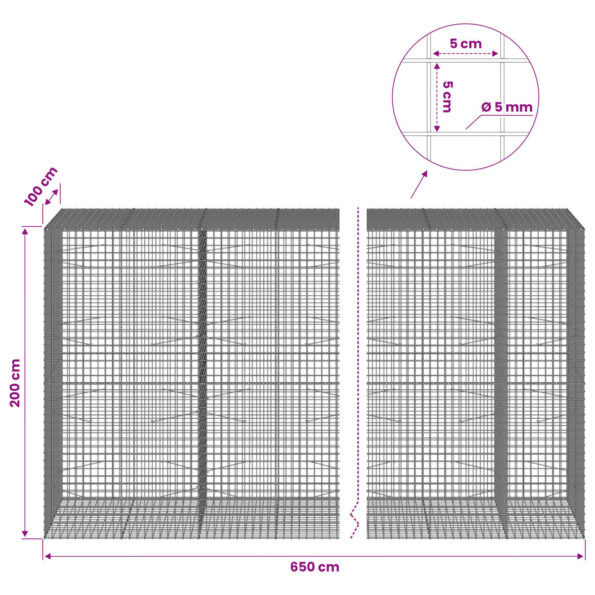 vidaXL Gabión s drôtom 5 mm a sieťou 5x5 cm 650x100x200 cm – Obrázok 6