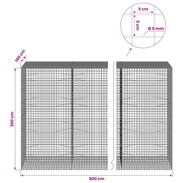 vidaXL Gabión s drôtom 5 mm a sieťou 5x5 cm 800x100x200 cm – Obrázok 6