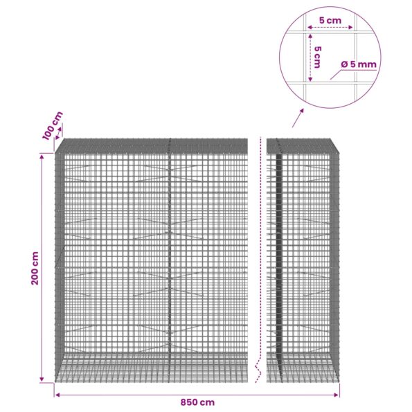 vidaXL Gabión s drôtom 5 mm a sieťou 5x5 cm 850x100x200 cm – Obrázok 6