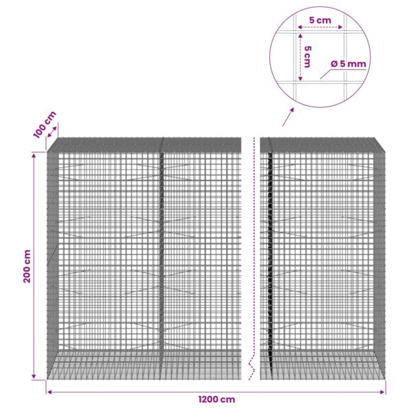 vidaXL Gabión s drôtom 5 mm a sieťou 5x5 cm 1200x100x200 cm – Obrázok 6