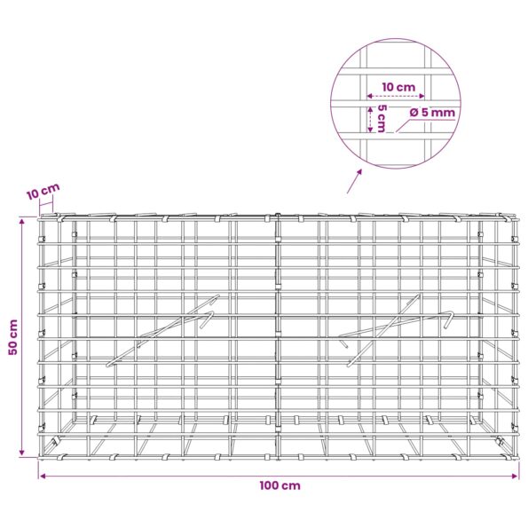 vidaXL Gabión s drôtom 5 mm a sieťou 5x10 cm 100x10x50 cm – Obrázok 6