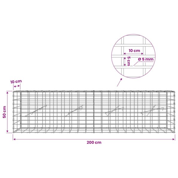 vidaXL Gabión s drôtom 5 mm a sieťou 5x10 cm 200x10x50 cm – Obrázok 6