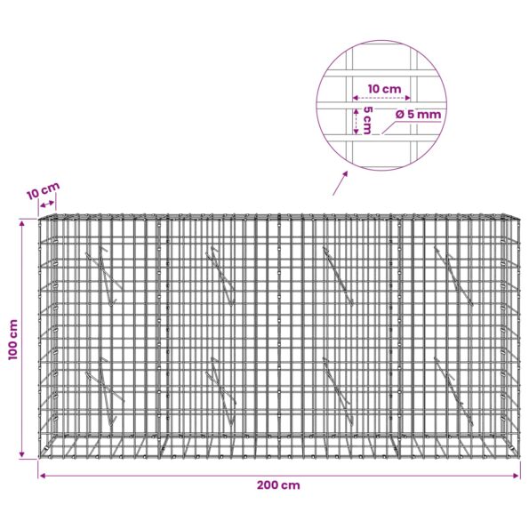 vidaXL Gabión s drôtom 5 mm a sieťou 5x10 cm 200x10x100 cm – Obrázok 6