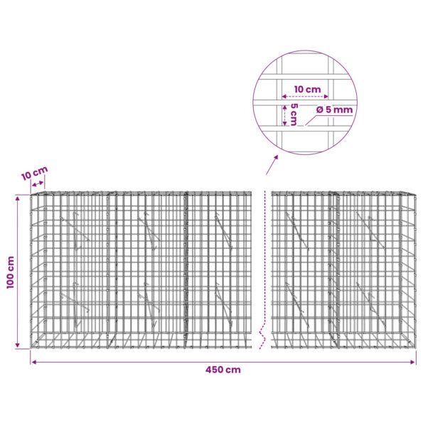 vidaXL Gabión s drôtom 5 mm a sieťou 5x10 cm 450x10x100 cm – Obrázok 6