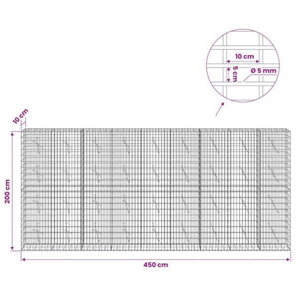 vidaXL Gabión s drôtom 5 mm a sieťou 5x10 cm 450x10x200 cm – Obrázok 6