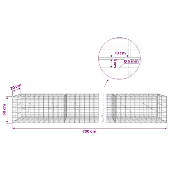 vidaXL Gabión s drôtom 5 mm a sieťou 5x10 cm 700x20x50 cm – Obrázok 6