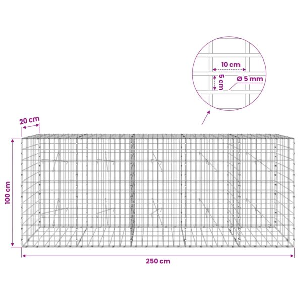 vidaXL Gabión s drôtom 5 mm a sieťou 5x10 cm 250x20x100 cm – Obrázok 6