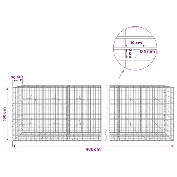 vidaXL Gabión s drôtom 5 mm a sieťou 5x10 cm 400x20x100 cm – Obrázok 6