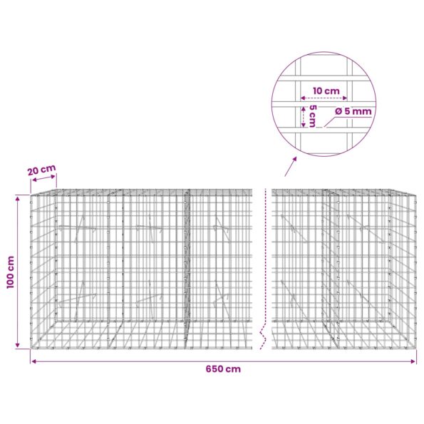 vidaXL Gabión s drôtom 5 mm a sieťou 5x10 cm 650x20x100 cm – Obrázok 6
