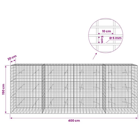 vidaXL Gabión s drôtom 5 mm a sieťou 5x10 cm 400x20x150 cm – Obrázok 6