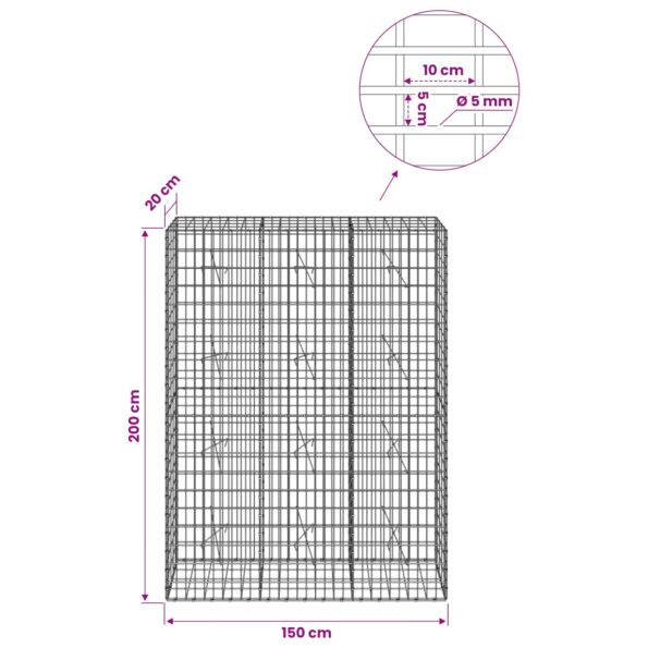 vidaXL Gabión s drôtom 5 mm a sieťou 5x10 cm 150x20x200 cm – Obrázok 6